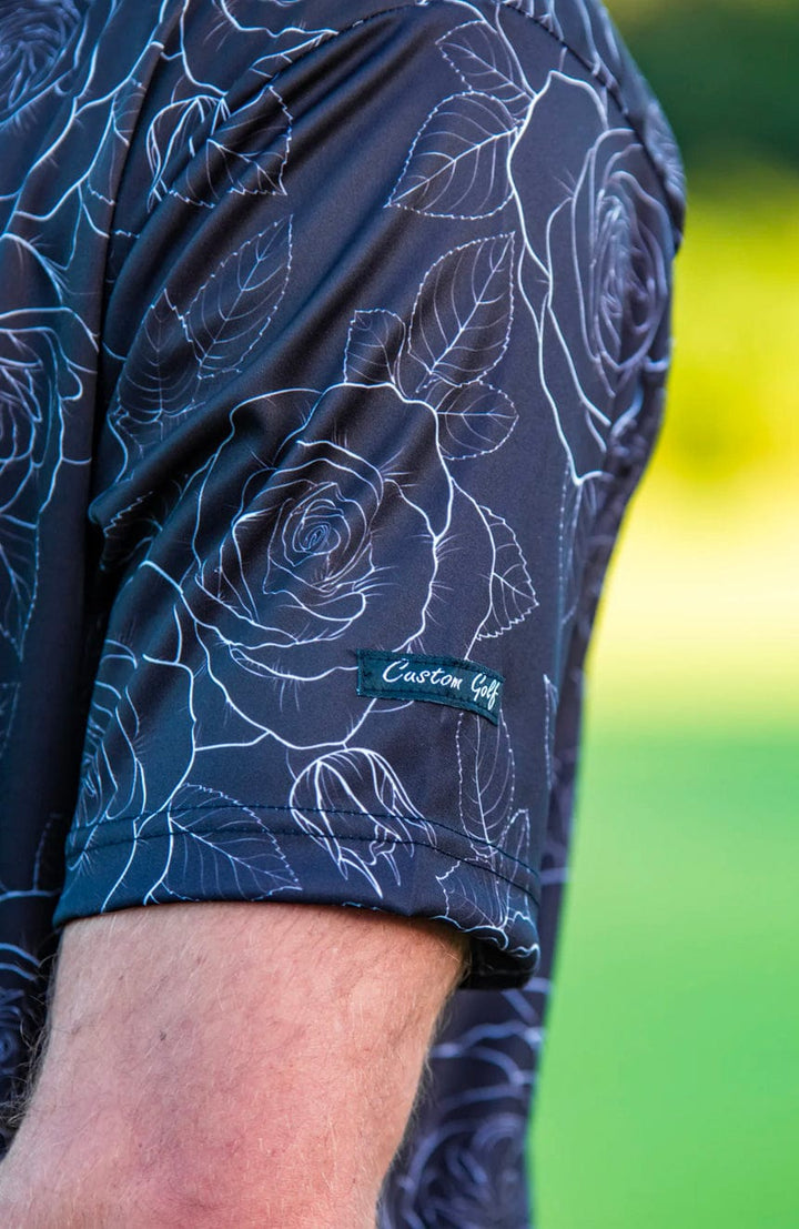 Custom Apparel Men's Funky Golf Shirt | Black/White Roses