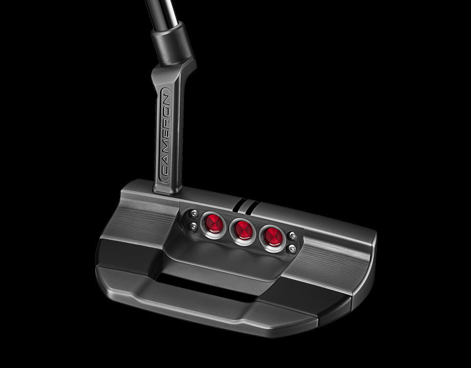 Black and silver Scotty Cameron mallet putter with red accents