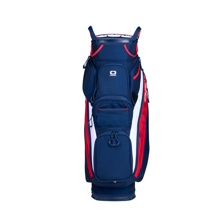 Ogio Silencer Cart Bag in red white blue with navy fabric and accents