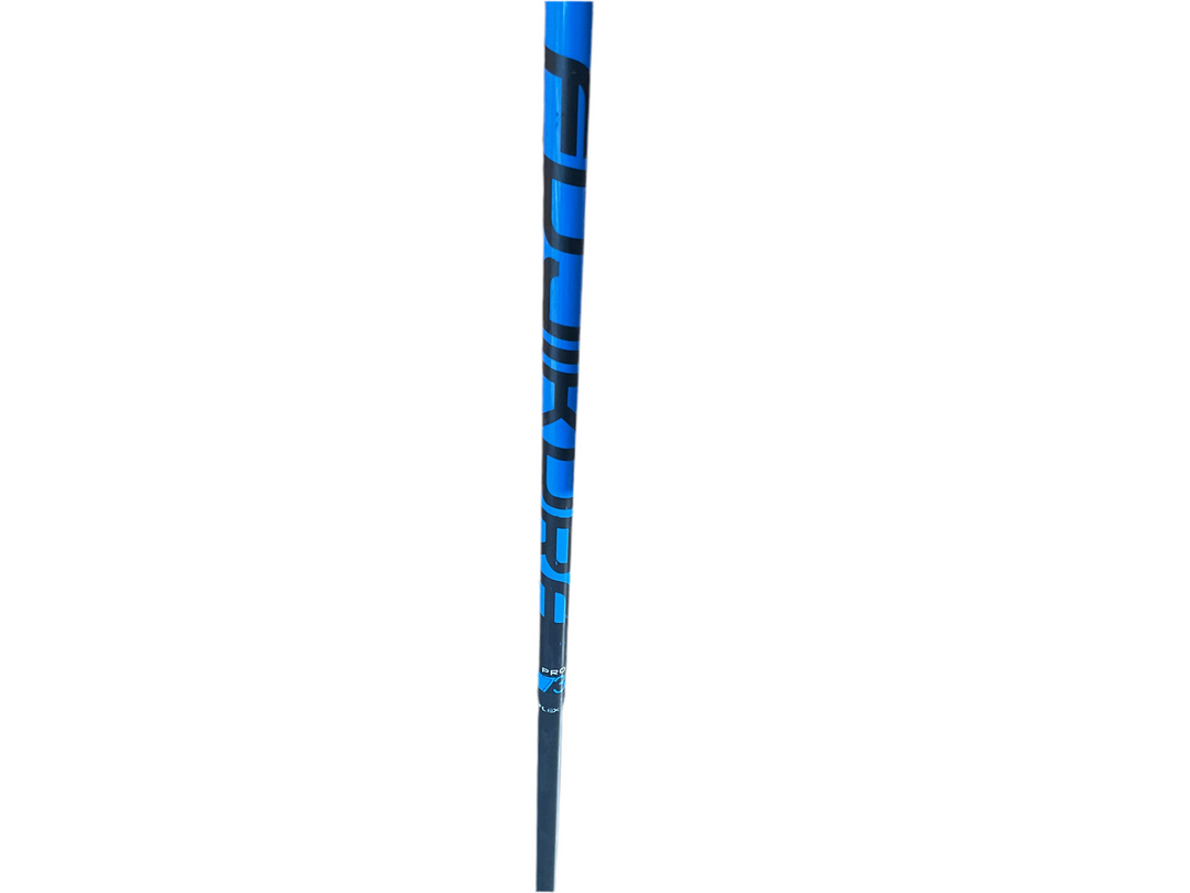Blue and black golf club shaft with ’flex’ text design.