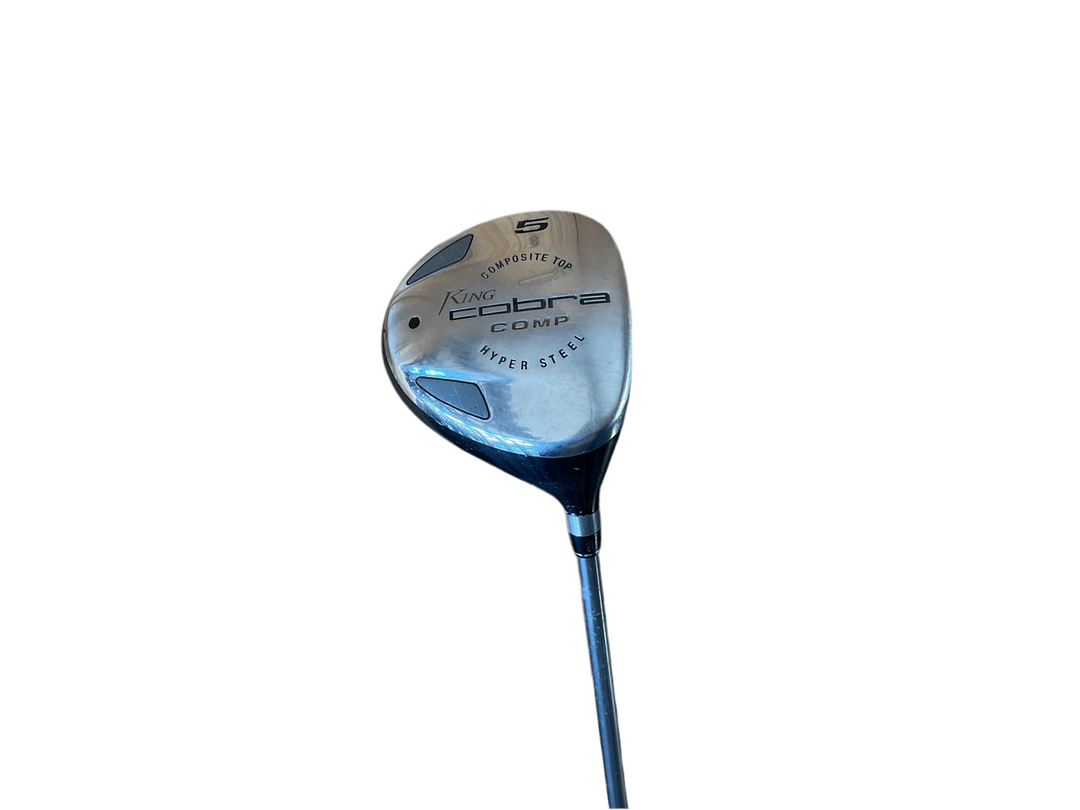 Silver cobra golf driver with black accents and white text on a sleek metal shaft.