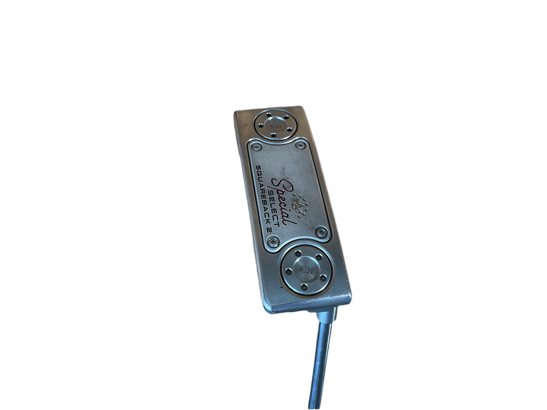 Black and silver putter golf club with a sleek design.