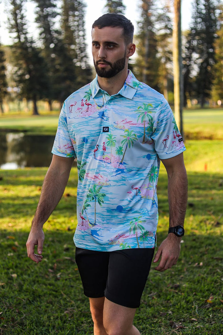 Custom Apparel Men's Funky Golf Shirt | Flamingo Island