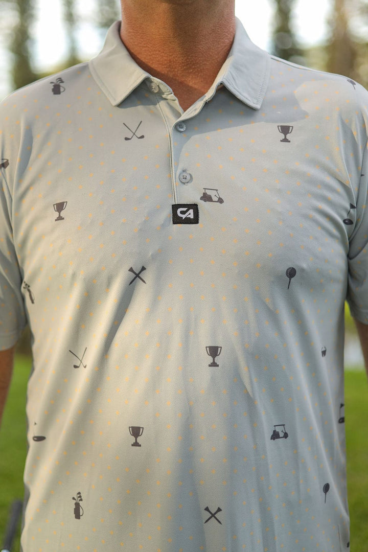 Custom Apparel Men's Golf Shirt | Statement | Powder Blue & Grey