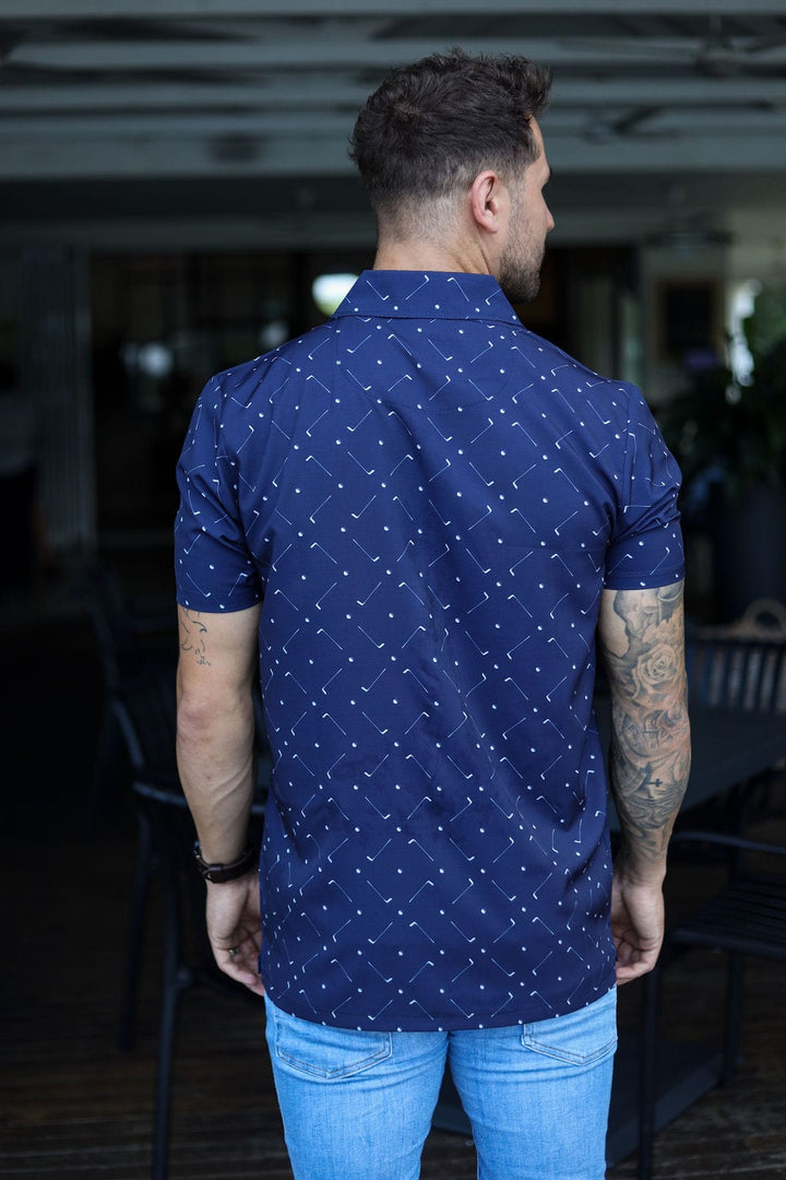 Custom Apparel Men`s Golf Shirt | Button-UP | Navy Clubs