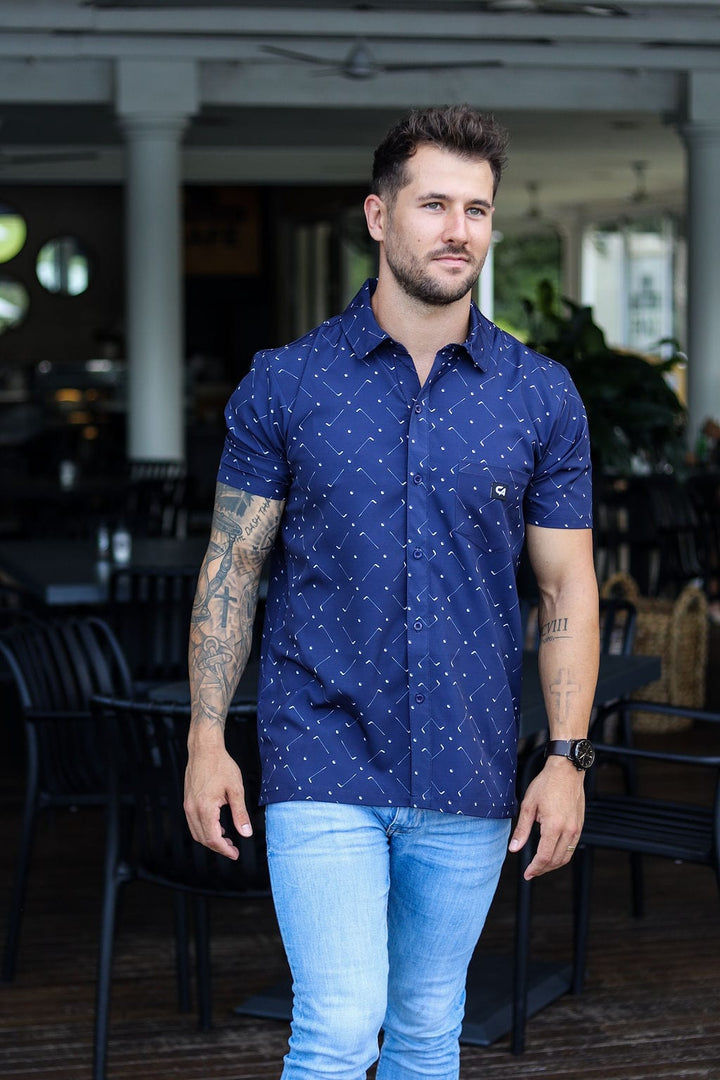 Custom Apparel Men`s Golf Shirt | Button-UP | Navy Clubs