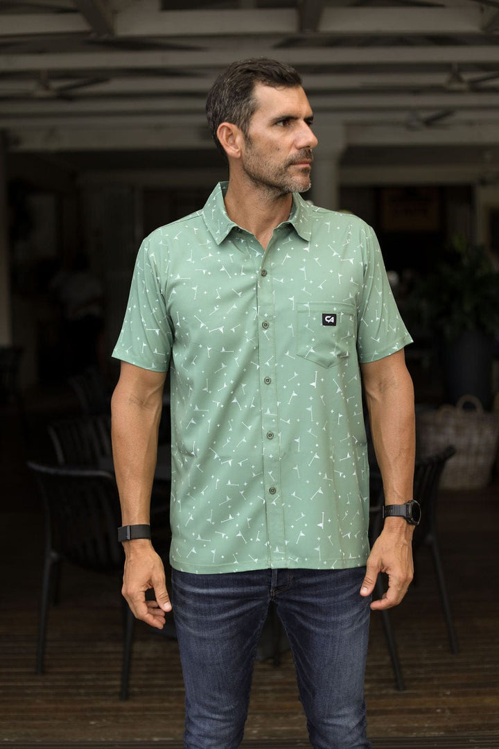 Custom Apparel Men`s Golf Shirt | Button-UP | Olive Aces