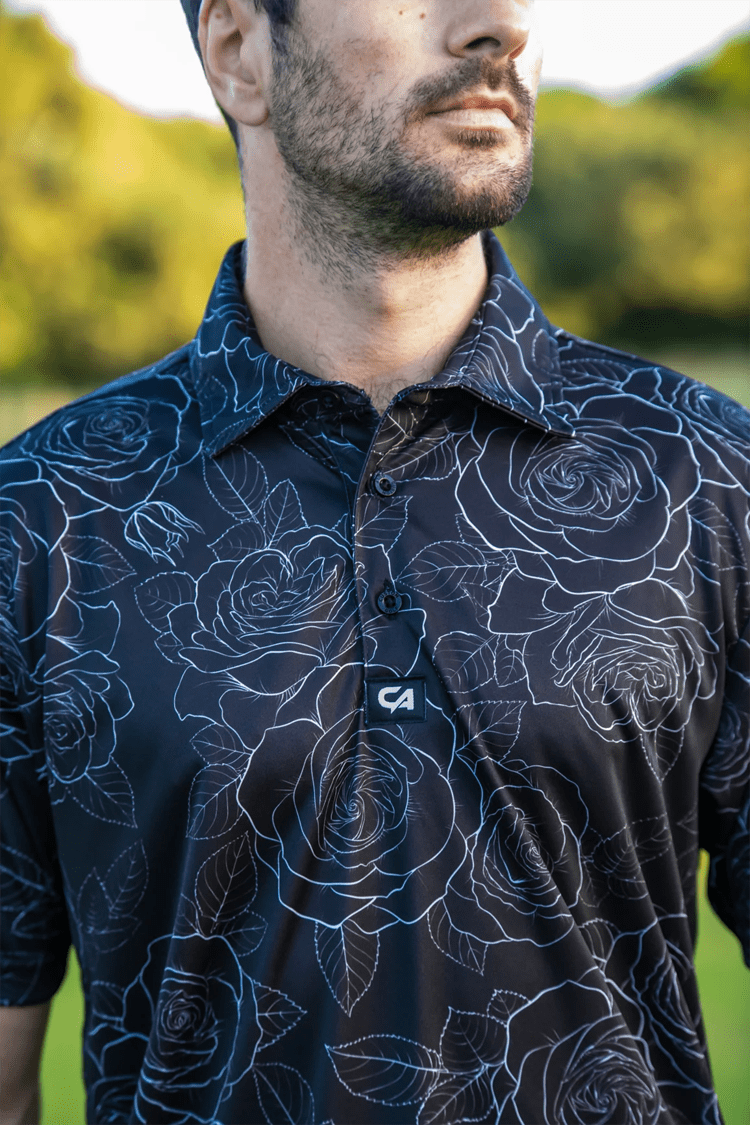 Custom Apparel Men's Funky Golf Shirt | Black/White Roses