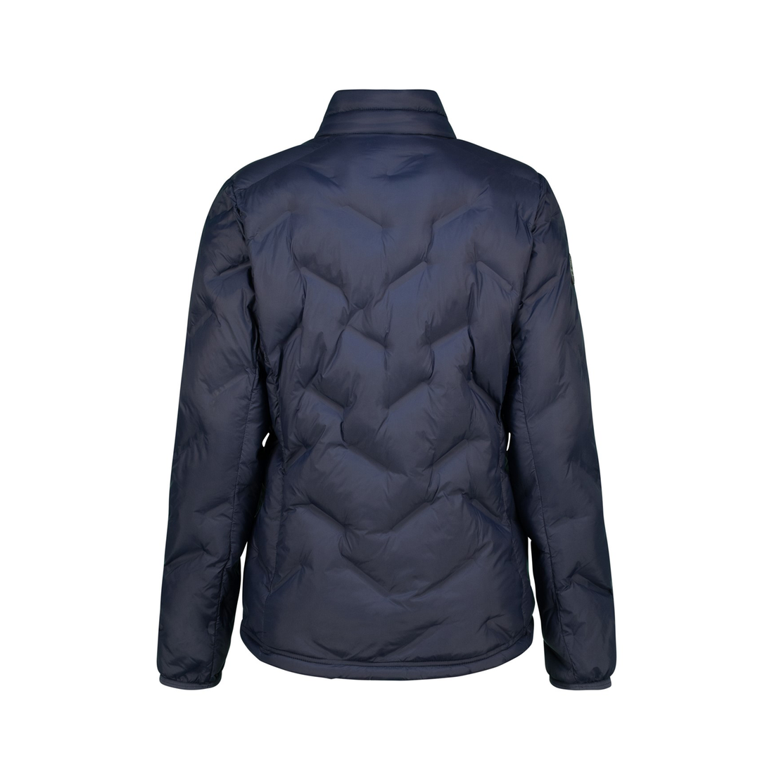 Swagg Womens Quantum Puffer Jacket navy blue quilted down with white zipper