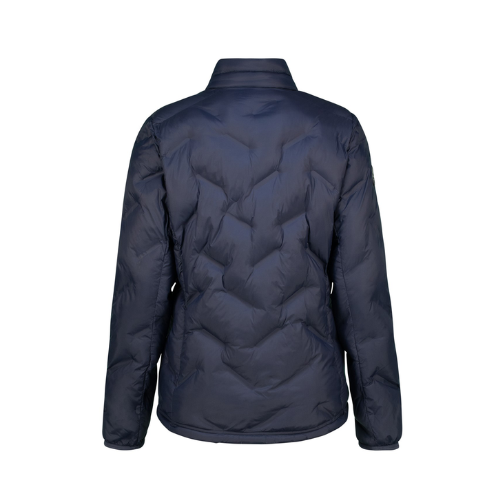 Swagg Womens Quantum Puffer Jacket navy blue quilted down with white zipper