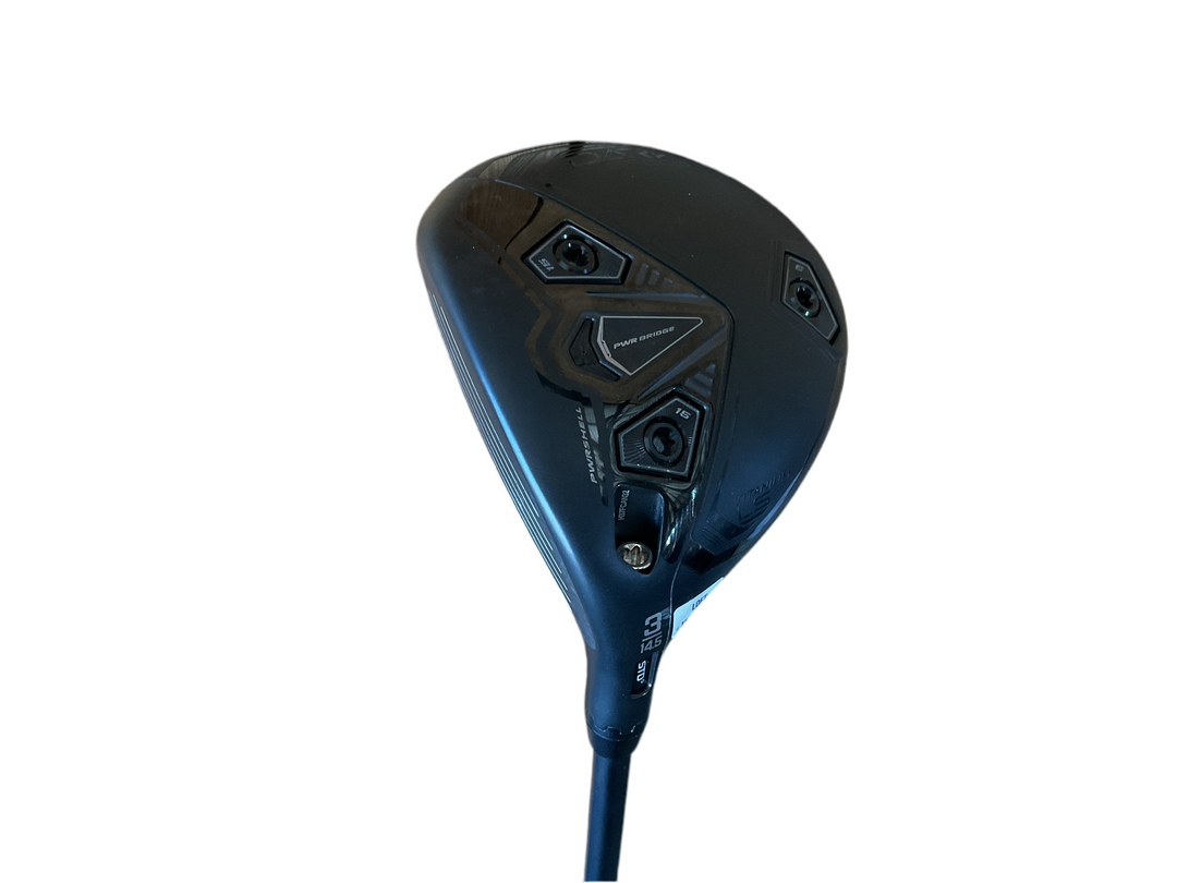 Nike vapor fly golf driver, black and blue with white accents.