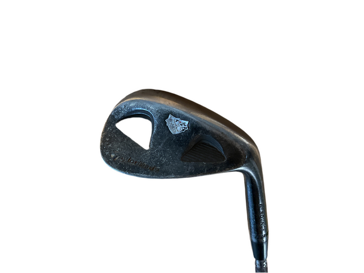 Black wedge golf club head with a sleek design and metal shaft.