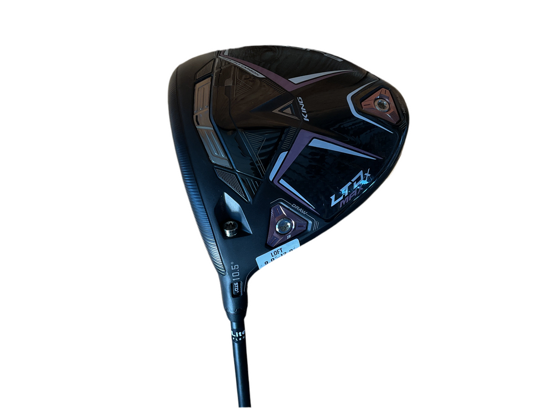 Black and blue golf driver with a sleek design, featuring the cobra brand logo.