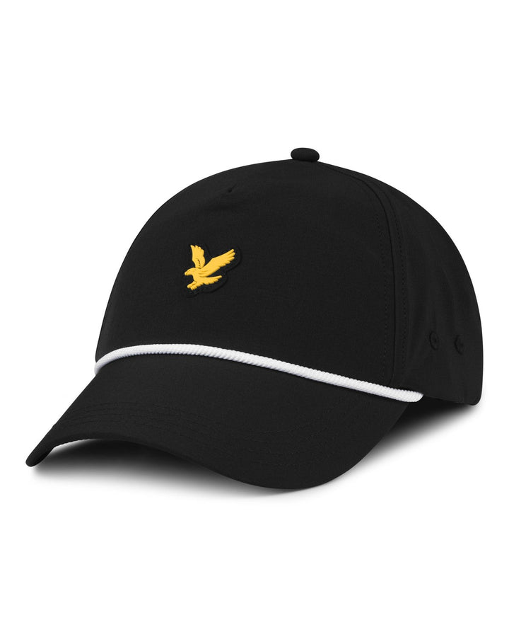 Black baseball cap with yellow bird logo and white trim, likely lyle & scott model.