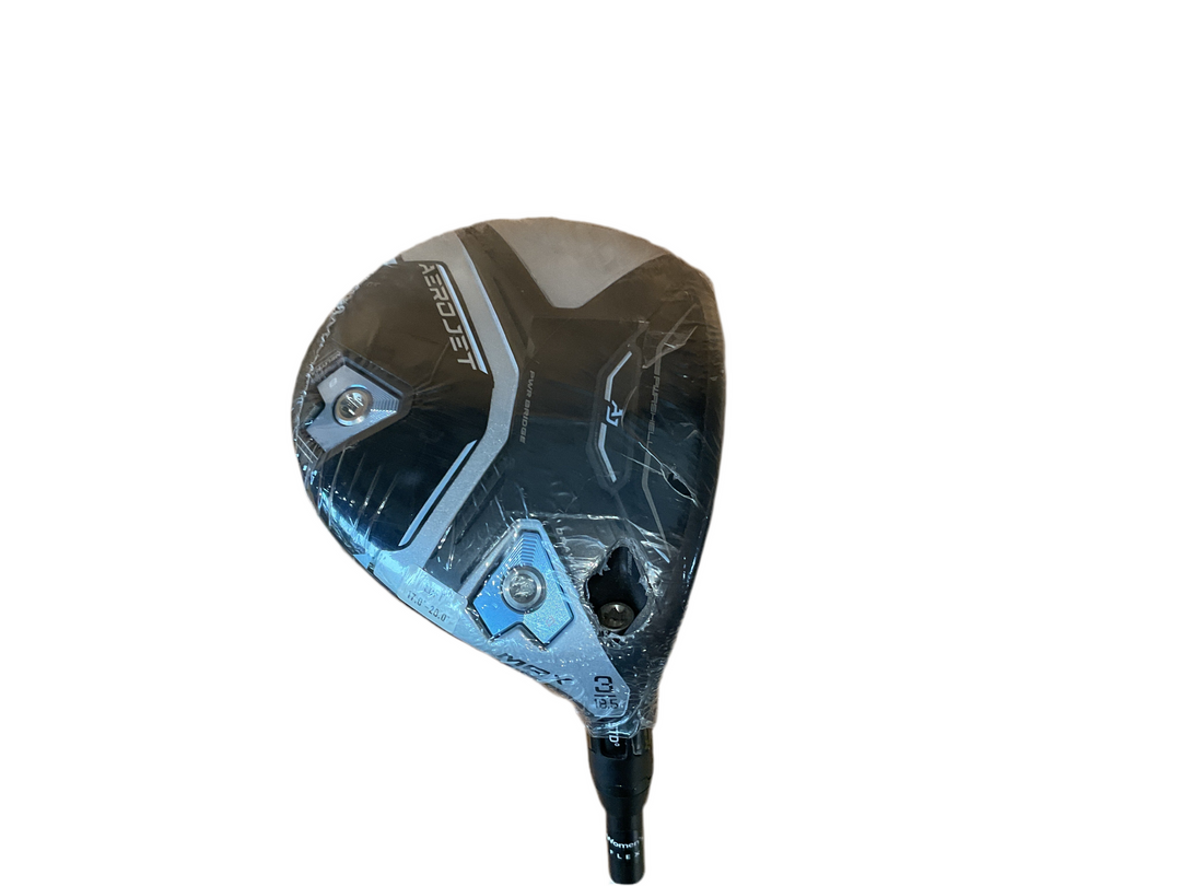 2019 callaway rogue fairway wood head, black and silver design with blue accents.