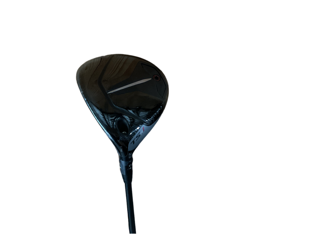 Black nike driver golf club head with white swoosh logo.
