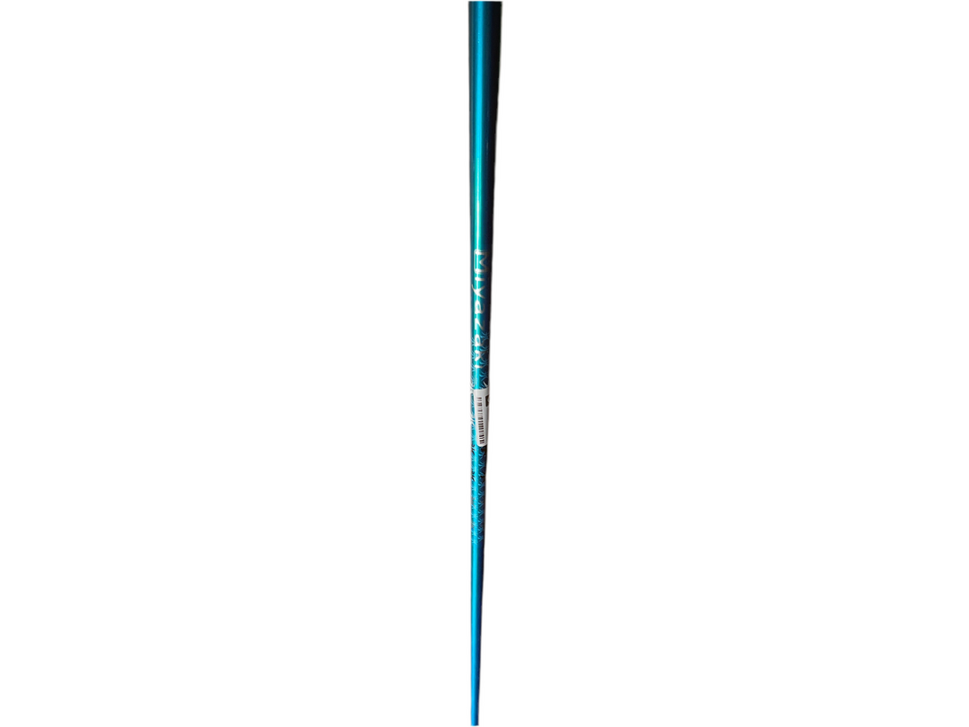 Blue and white striped golf club shaft with a grip at the top.