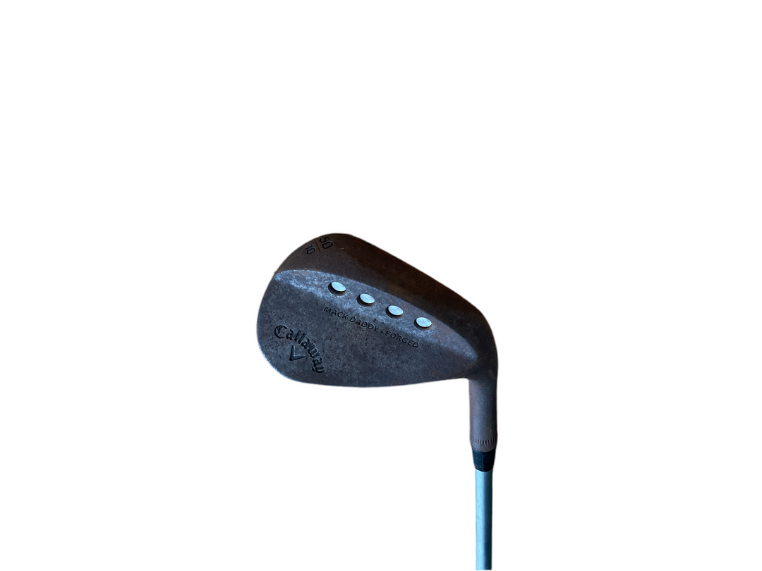 Callaway wedge golf club with black head and blue shaft.