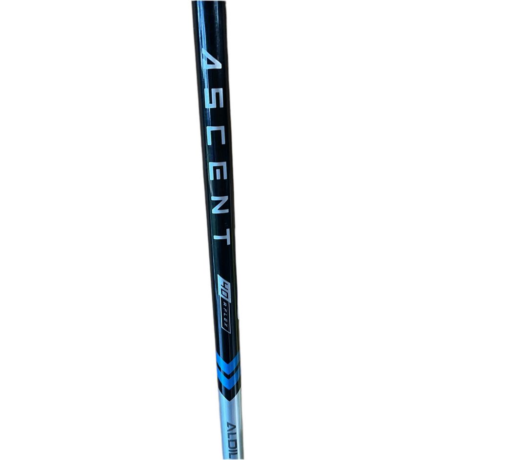 Ascent golf club shaft with blue and black design, likely made of graphite or composite material.