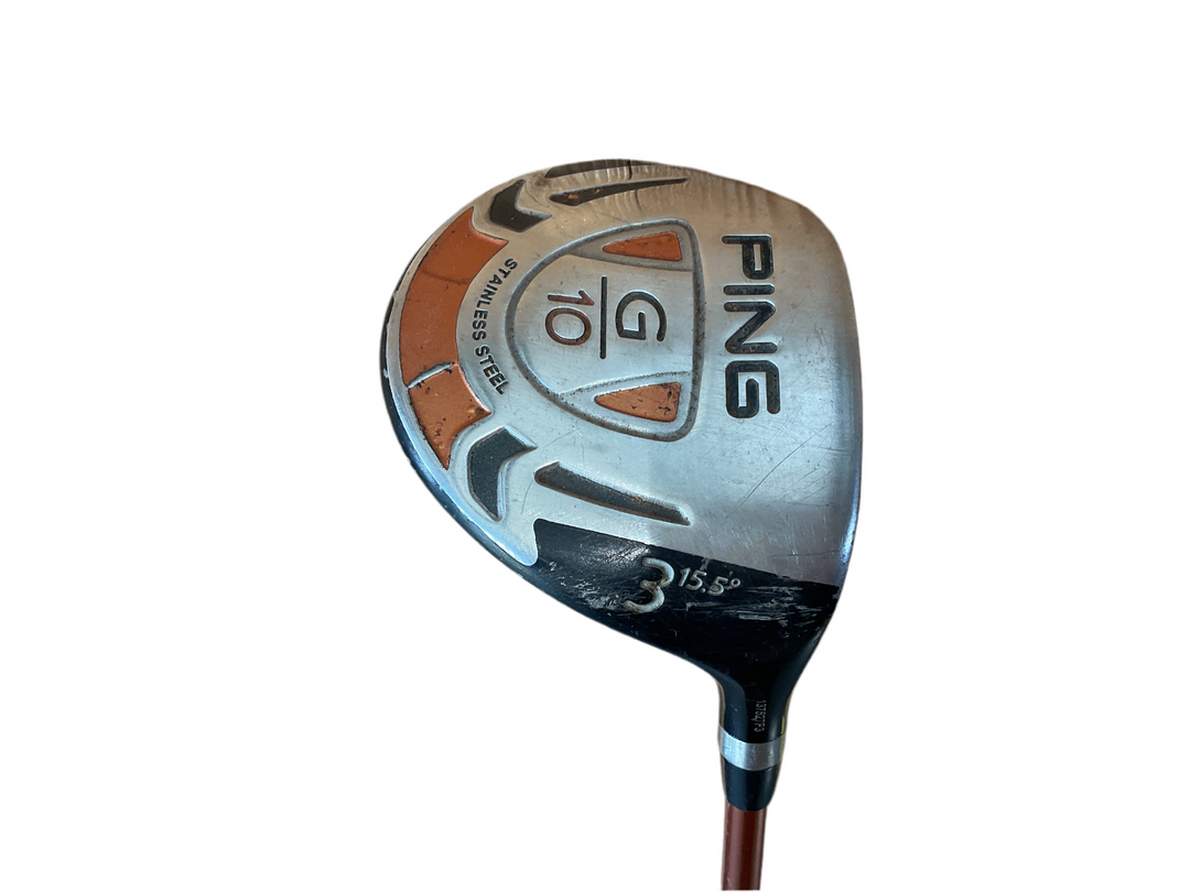 Ping golf club head with orange and white accents, black body