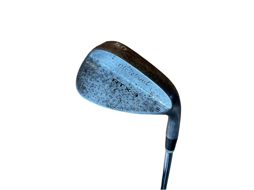 Black and silver wedge golf club with ’rtx-2’’ logo.