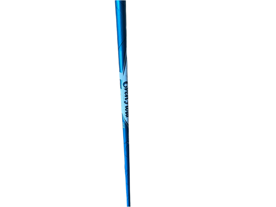 Blue and white golf club shaft with ’srixon’ branding.
