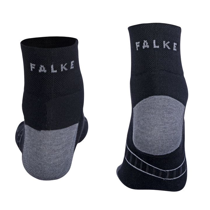 Black and gray Falke ultralight golf anklet socks with cushioned heel