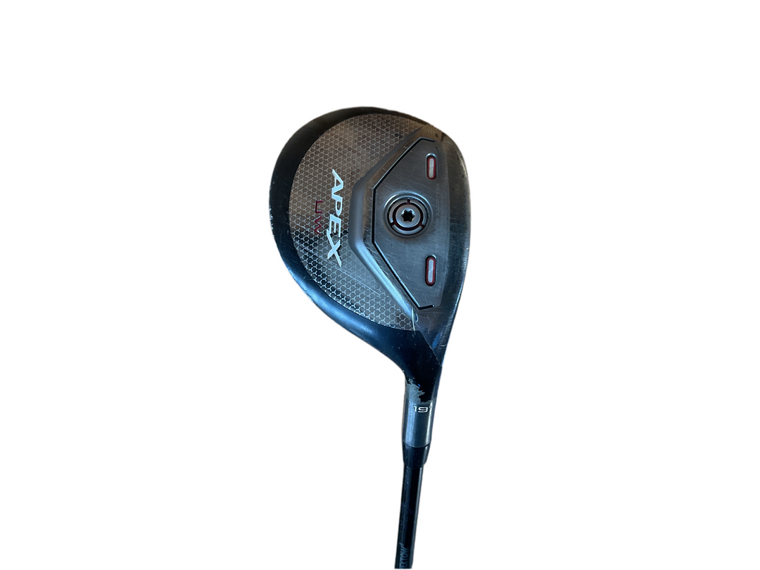 Apex golf club head with black and silver accents, featuring a sleek design.