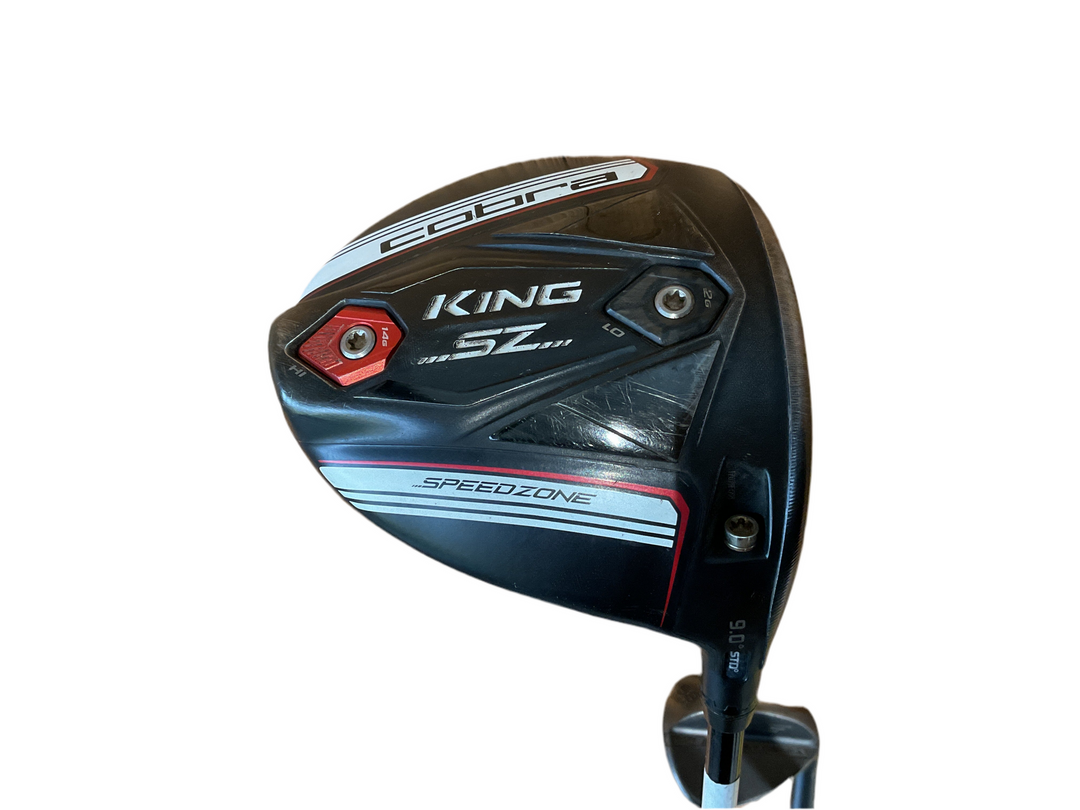 Black and red golf club head with ’king’ branding, speedzone design.