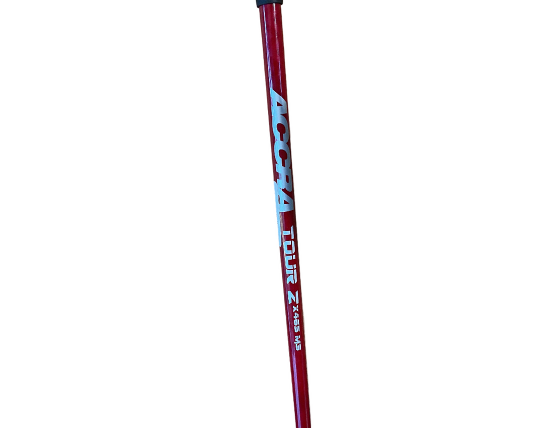 Red and black golf club with ’acura tour z’ branding.