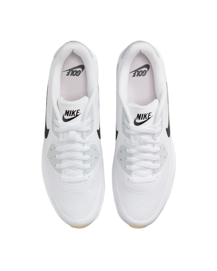 White and black Nike Air Max 90 G mens golf sneakers with laces