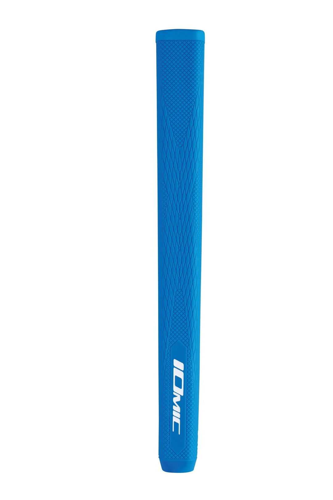 Ionic blue golf grip with textured surface and white logo.