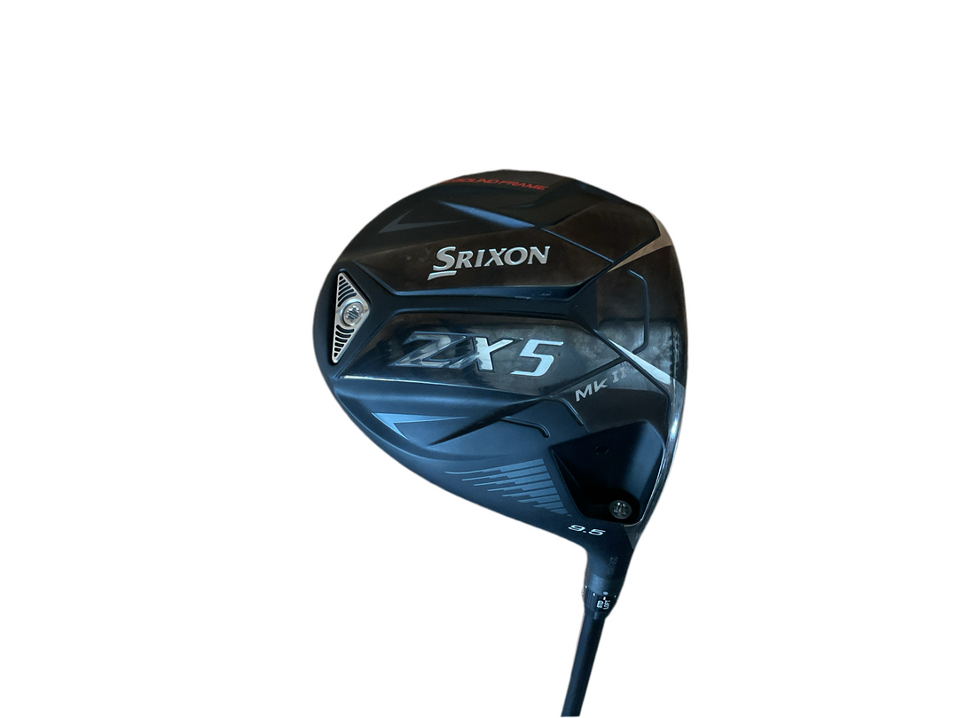 Srixon zx5 golf driver with black and silver accents, featuring a sleek design.