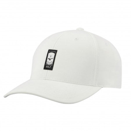 White golf cap with black logo and strap, likely nike brand.