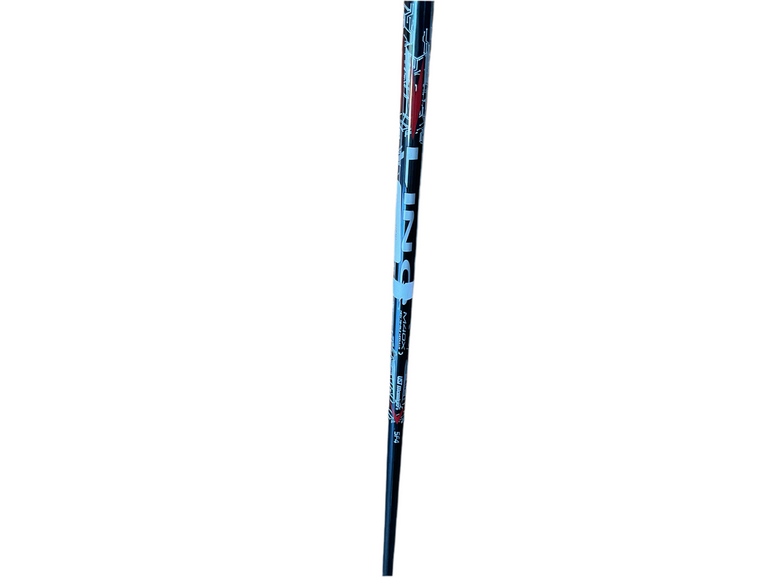 Black and white lacrosse stick with red accents, easton brand.