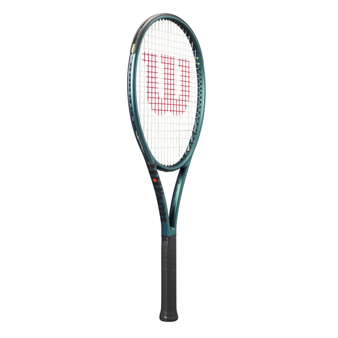 Wilson Blade 98 18x20 V9 tennis racket with black handle and green frame