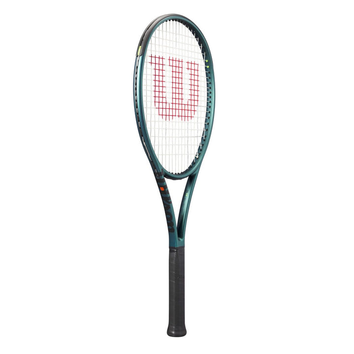 Wilson Blade 98 18x20 V9 tennis racket with black handle and green frame