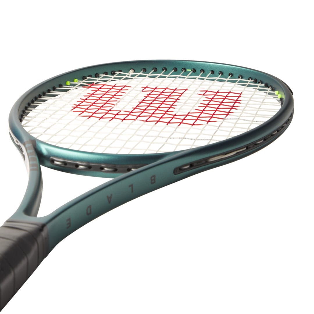 Wilson Blade 98 18x20 V9 tennis racket with green frame and black grip