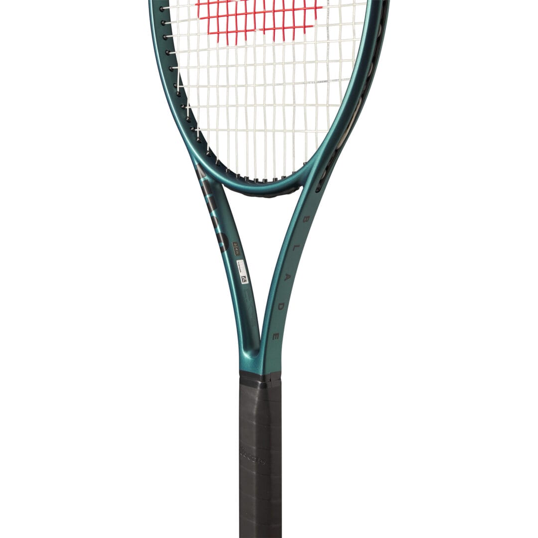 Wilson Blade 98 18x20 305g V9 tennis racket with green black frame white strings