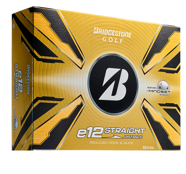 Gold and black bridgestone golf ball box with a large ’b’ logo.