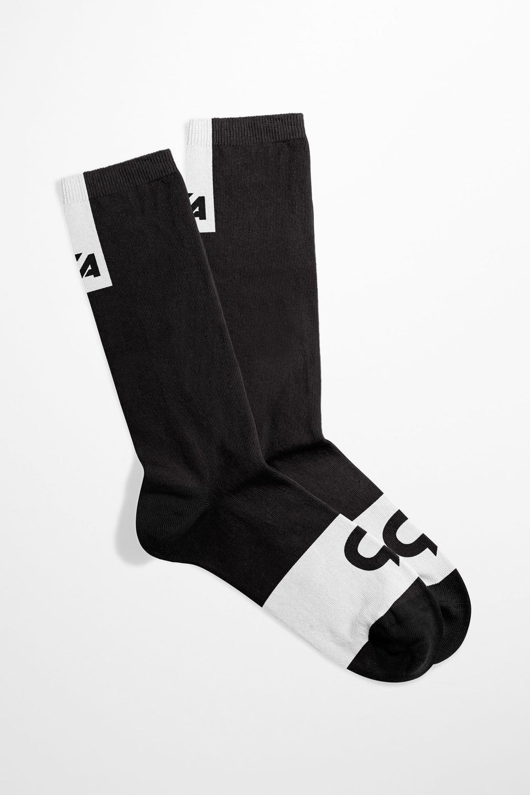 Black and white striped socks with a bold ’3’’ design on the toe.