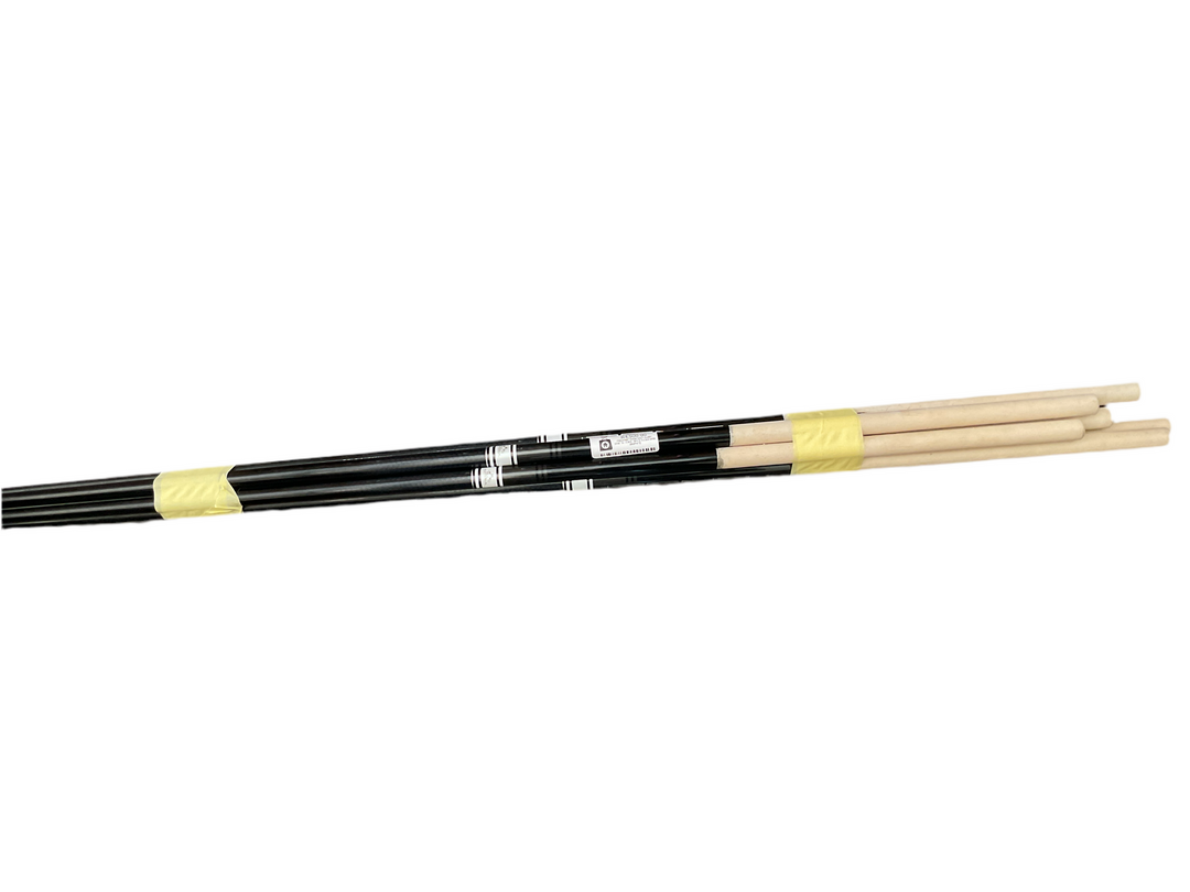 Black and yellow drumsticks with wooden tips, designed for playing drums.