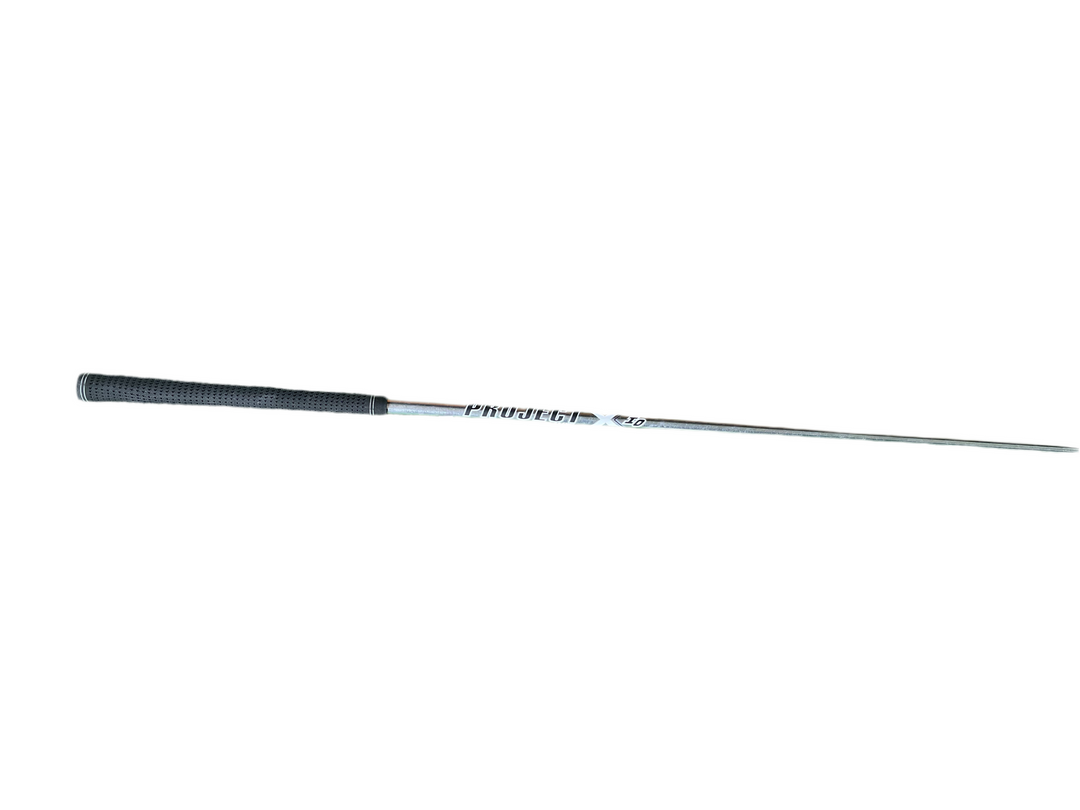 Black and silver fishing rod with textured grip handle, popular brand ’pflueger’ model ’trion’