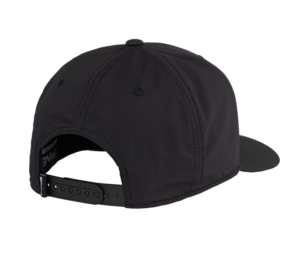 Black baseball cap with adjustable strap and button closure, likely made of cotton or polyester fabric.