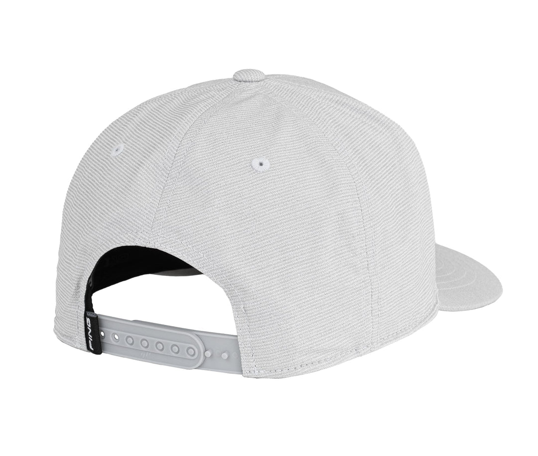White nike swoosh cap with adjustable strap and button closure.