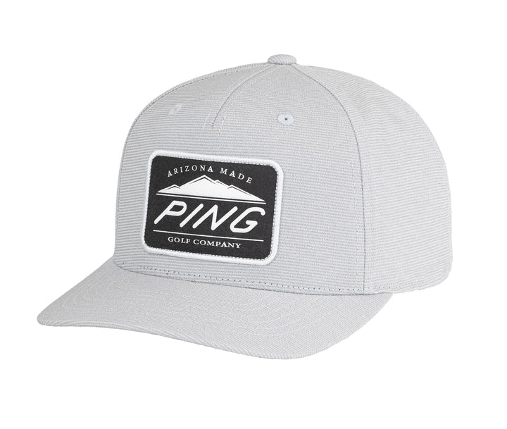 Ping golf company hat with white logo and gray fabric.