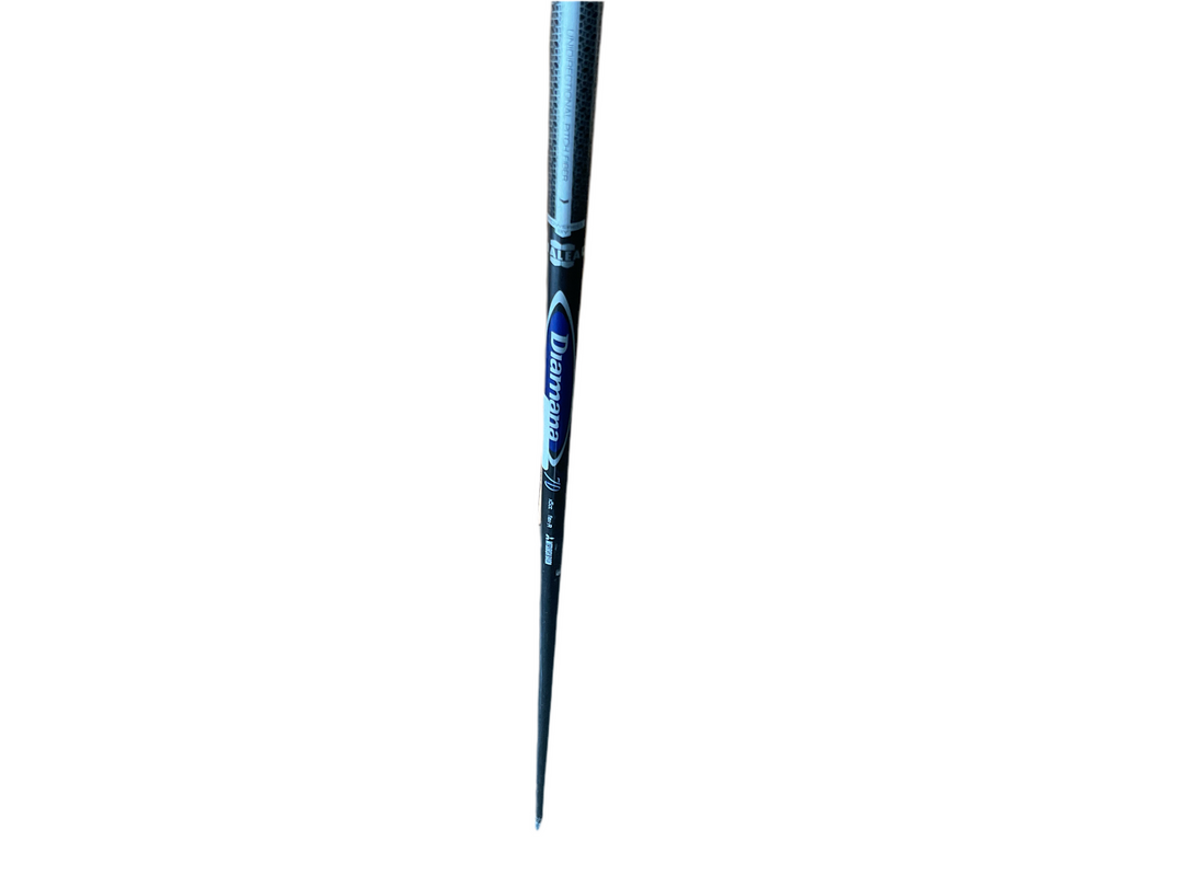 Blue and black golf club shaft with ’lunargrip’ logo.