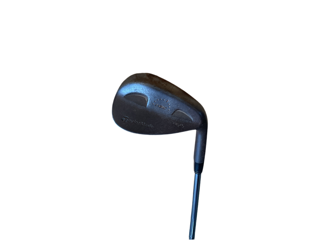 Black wedge golf club head with a sleek design and dark shaft.