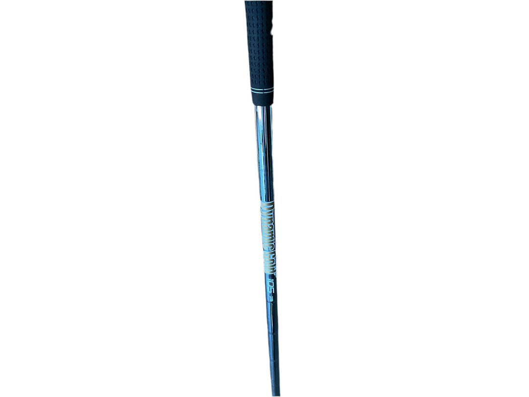 Blue and silver golf club with black grip