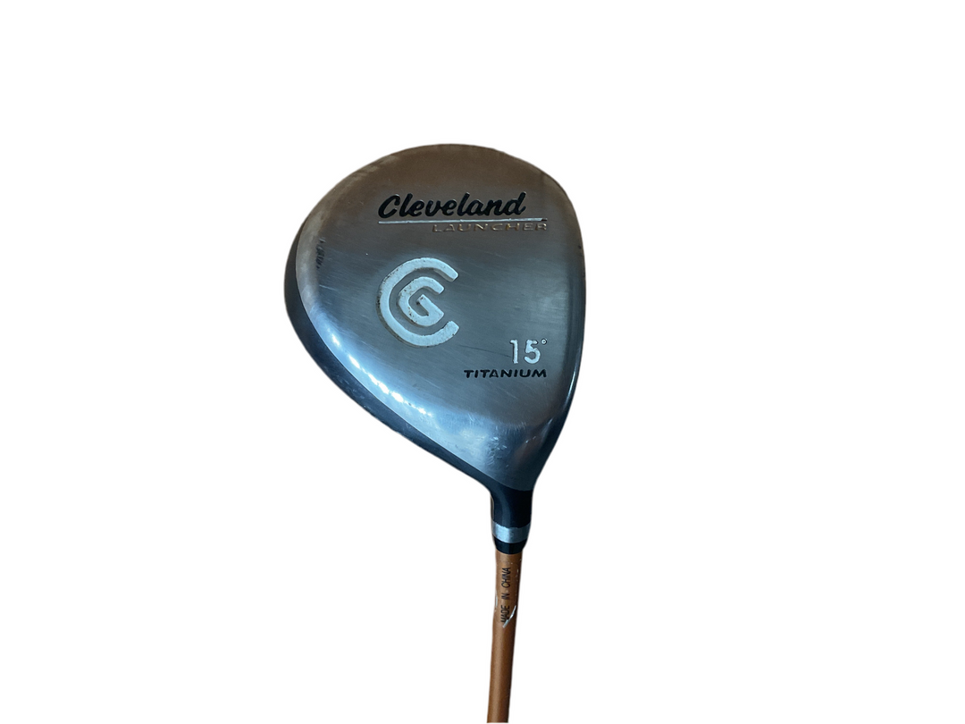 Cleveland 15-degree driver golf club with a black head and brown shaft.